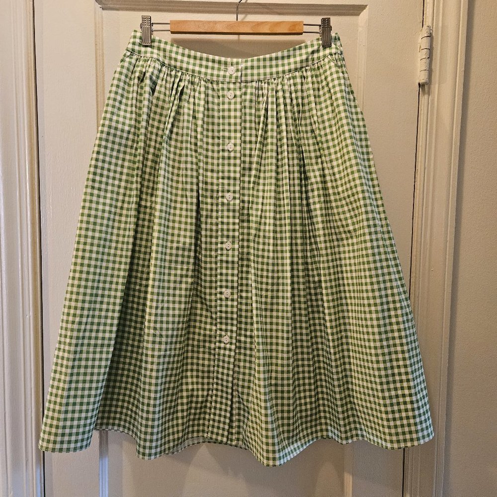 Hope Gathered Gingham Cotton-blend Poplin Skirt In Green - Picture 3 of 6